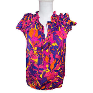 Rose And olive Floral Animal Print Blouse. Multicolored. Shorts Sleeve Top S